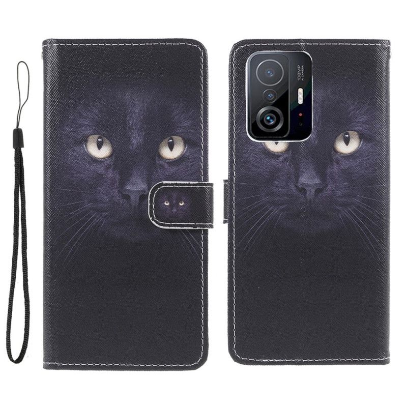 Flip Kotelot Xiaomi Mi 11t / 11t Pro Mustat Strappy Cat Eyes Suojakuori