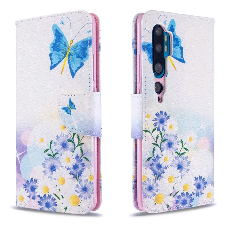 Flip Case Xiaomi Mi Note 10 / 10 Pro Vaaleansininen Vaaleanpunainen Maalatut Perhoset Ja Kukat