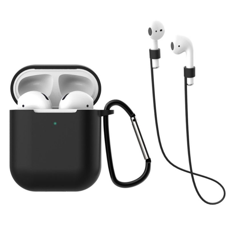 Kuori AirPods Valkoinen Musta Karabiinilla Ja Narulla