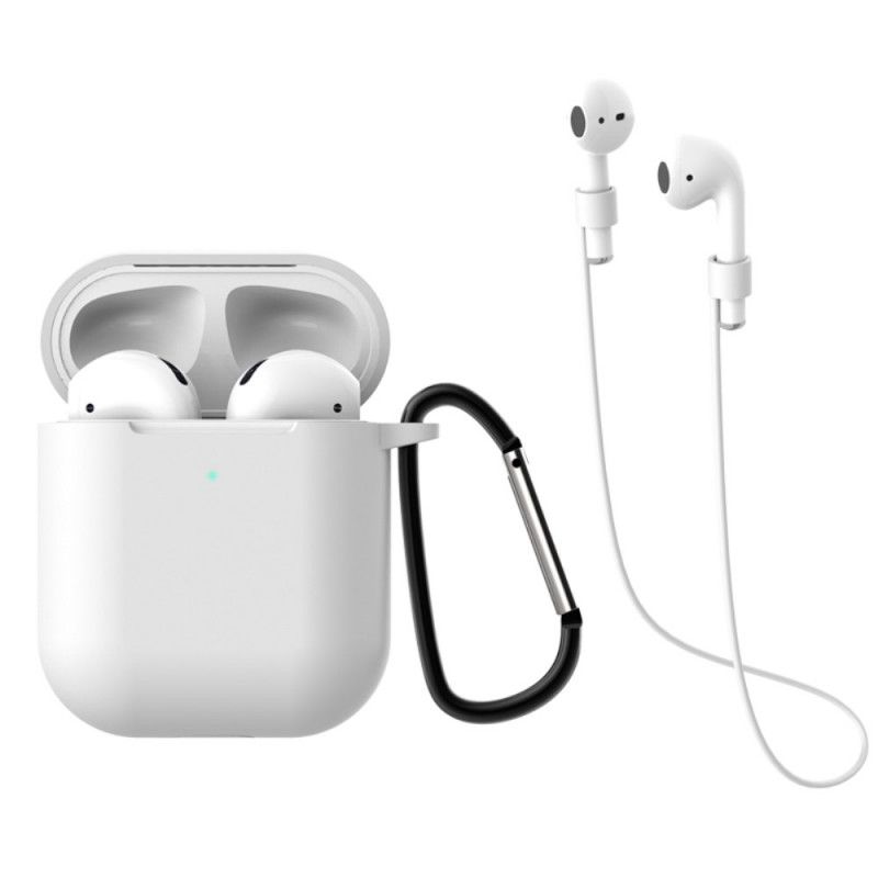 Kuori AirPods Valkoinen Musta Karabiinilla Ja Narulla