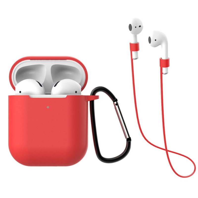 Kuori AirPods Valkoinen Musta Karabiinilla Ja Narulla