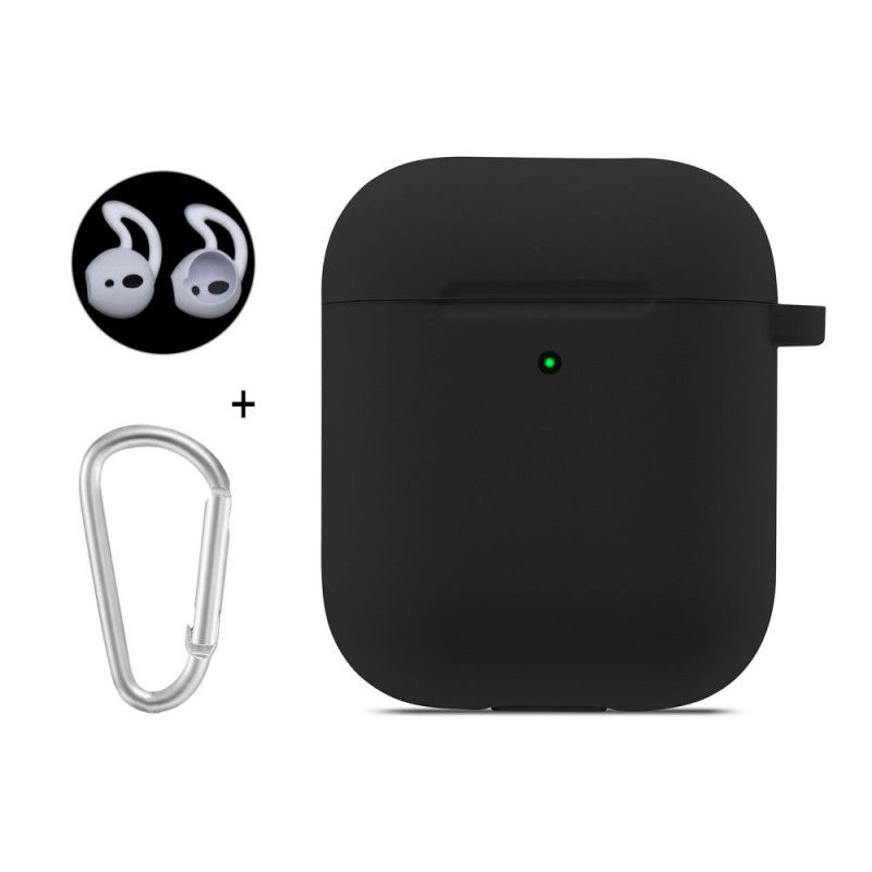 Kuori AirPods Valkoinen Musta Kuulokkeiden Suojuksella Ja Hattuprinssikarabiinilla