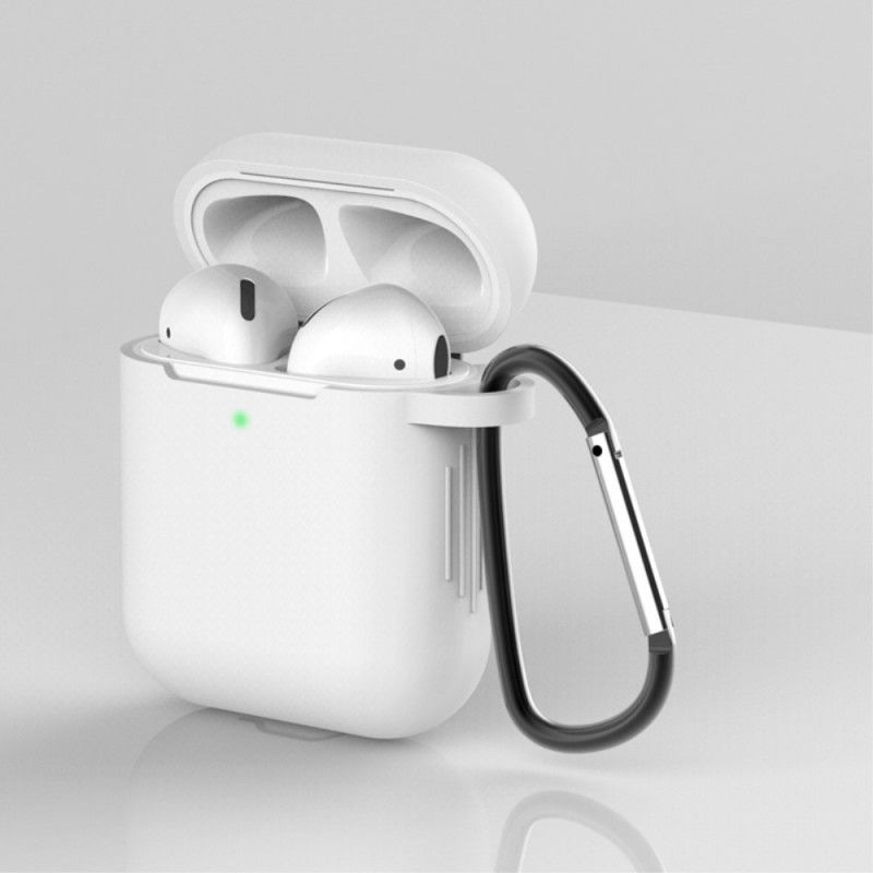 Kuori AirPods Valkoinen Musta Silikoni Karabiinilla