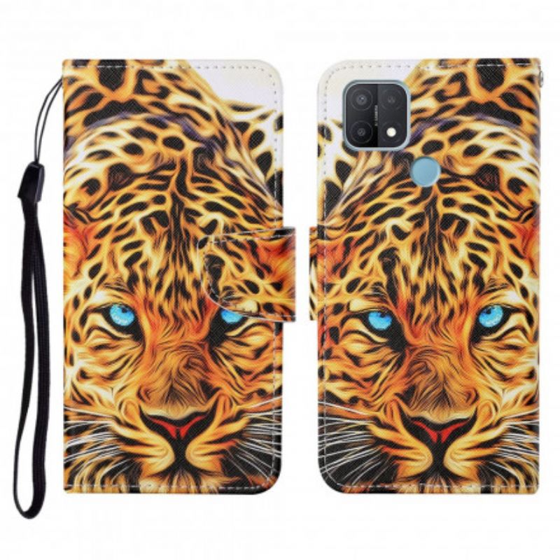 Flip Kotelot Oppo A15 Tiger Kaulanauhalla Suojakuori