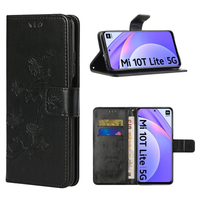 Flip Case Xiaomi Mi 10T Lite 5G / Redmi Note 9 Pro 5G Harmaa Musta Aasian Perhosia