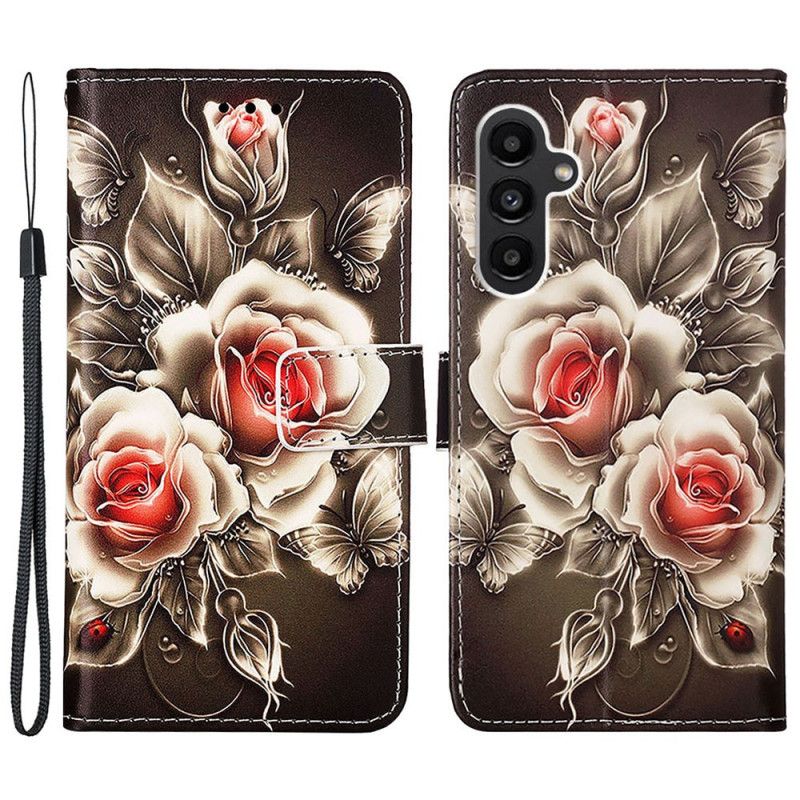 Nahkakotelo Samsung Galaxy A15 Strap Roses