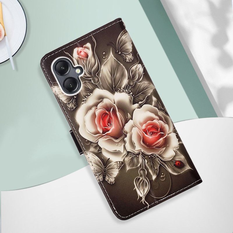 Nahkakotelo Samsung Galaxy A15 Strap Roses