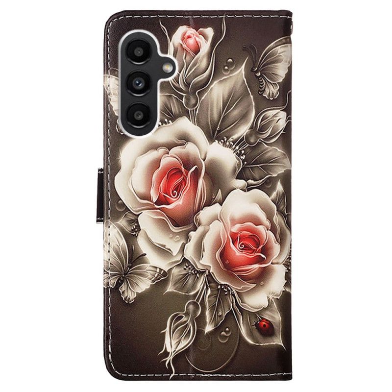 Nahkakotelo Samsung Galaxy A15 Strap Roses