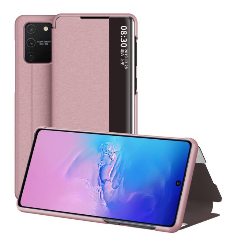 Näkymä Kansi Samsung Galaxy S10 Lite Punainen Musta Kuvioitu Tekonahka