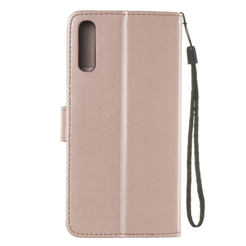 Flip Case Samsung Galaxy A70 Magenta Musta Värillinen Tekonahka Hihnalla