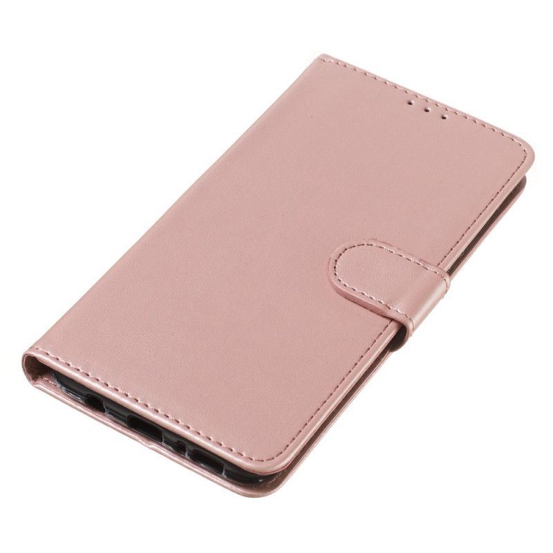 Flip Case Samsung Galaxy A70 Magenta Musta Värillinen Tekonahka Hihnalla