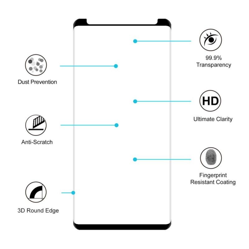 Kaareva 3D Karkaistu Lasikilpi Samsung Galaxy Note 9 Läpinäkyvä Musta