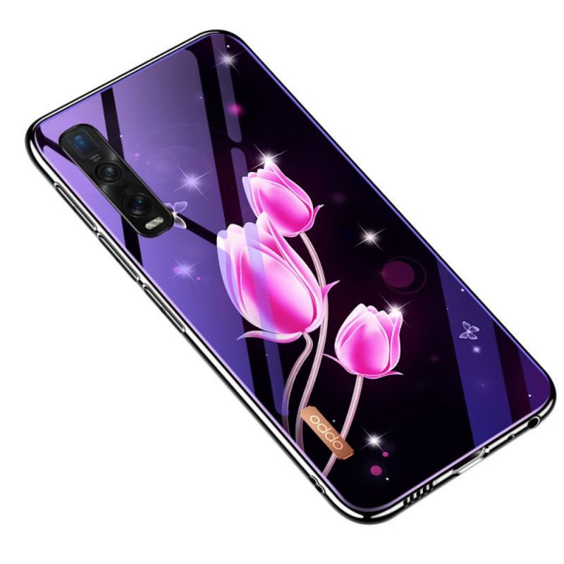 Kuori Oppo Find X2 Pro Magenta Karkaistu Lasi Ja Kukka-Silikoni