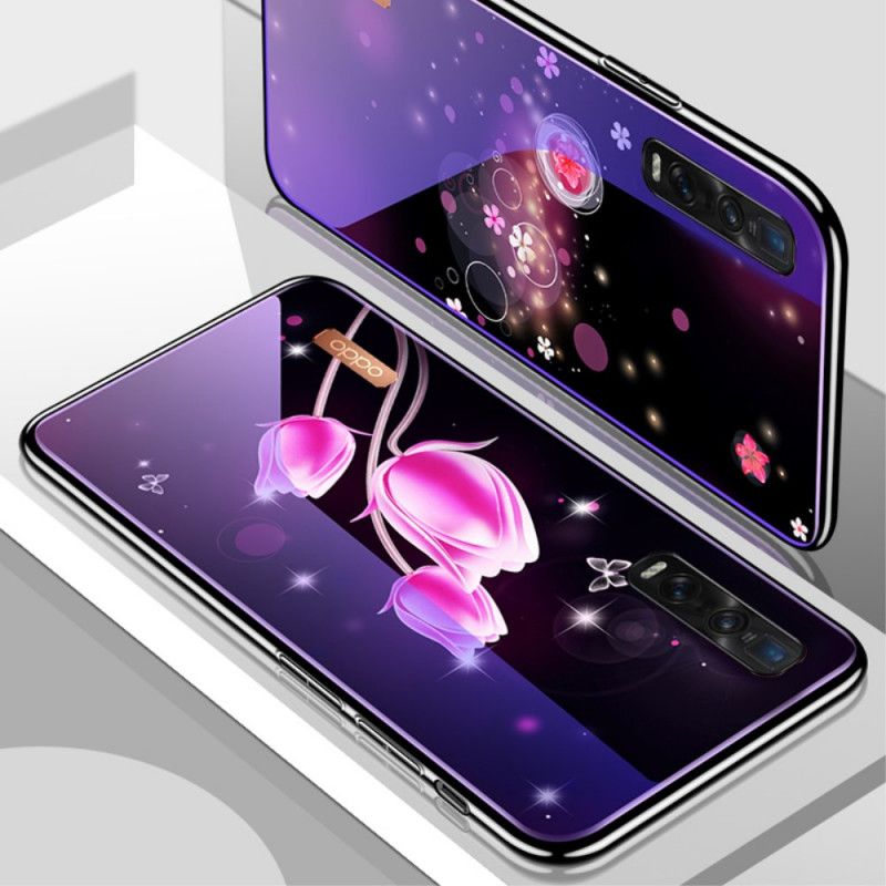 Kuori Oppo Find X2 Pro Magenta Karkaistu Lasi Ja Kukka-Silikoni