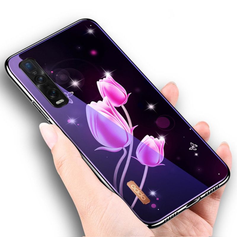 Kuori Oppo Find X2 Pro Magenta Karkaistu Lasi Ja Kukka-Silikoni