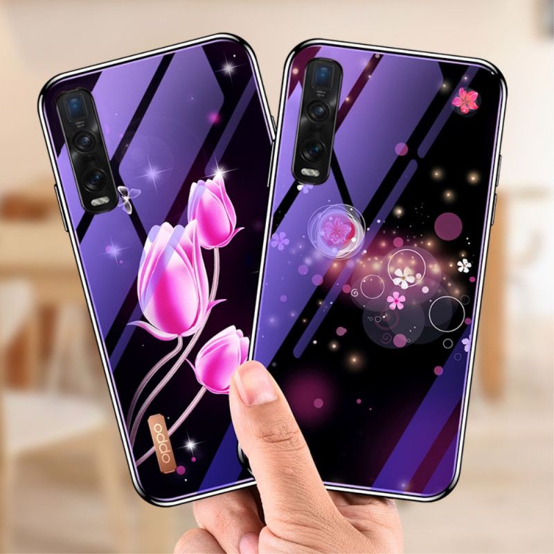 Kuori Oppo Find X2 Pro Magenta Karkaistu Lasi Ja Kukka-Silikoni