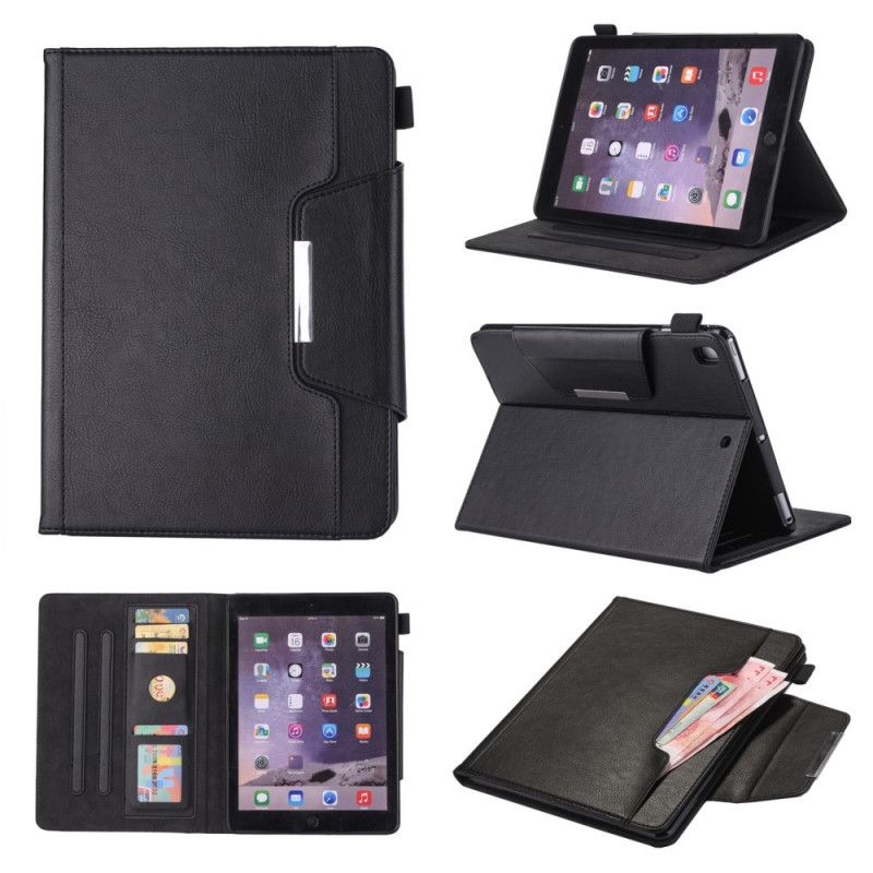 Flip Case iPad 10.2" (2019) (2020) Harmaa Musta Tekonahkaa Hopea Lukko