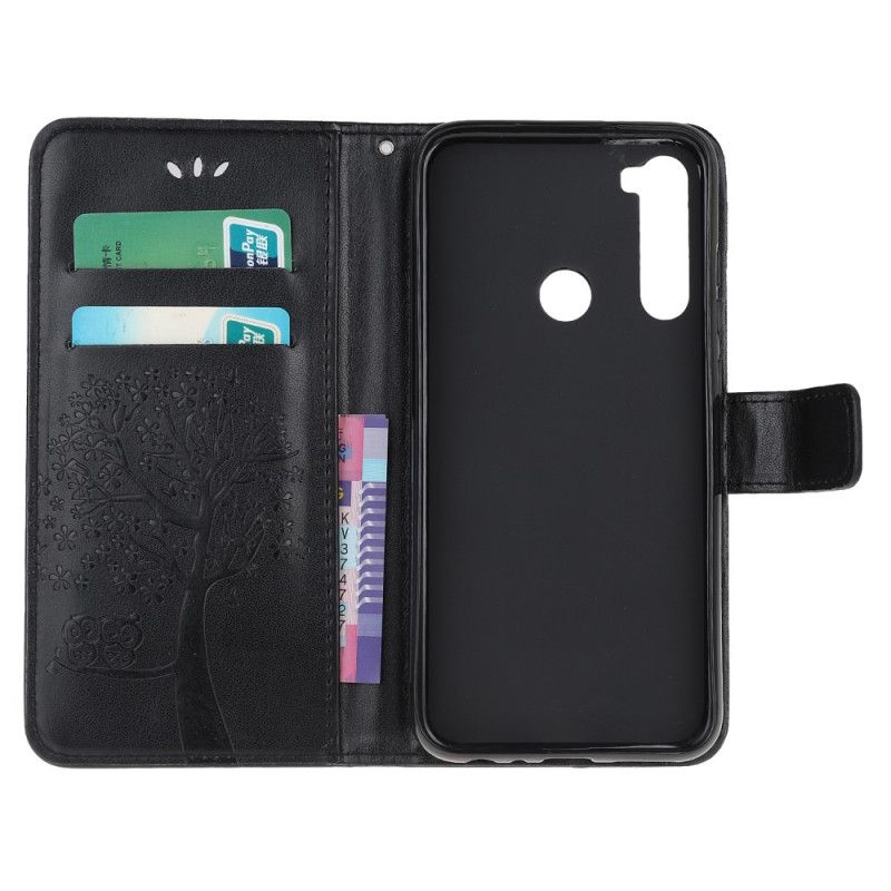 Flip Case Xiaomi Redmi Note 8T Harmaa Musta Puu Ja Remmi Pöllöt