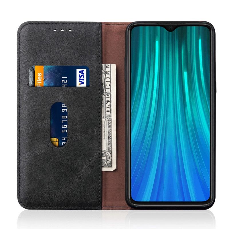 Flip Kotelot Xiaomi Redmi Note 8T Punainen Musta Puhelinkuoret Ommeltu Nahkaefekti