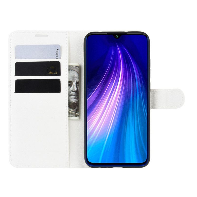 Nahkakotelo Xiaomi Redmi Note 8T Valkoinen Musta Puhelinkuoret Klassikko