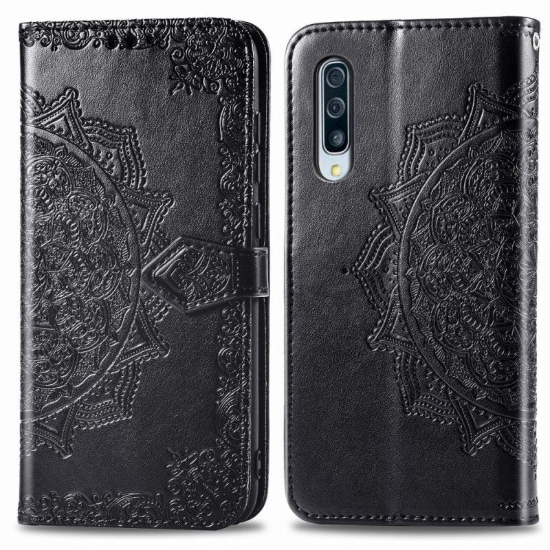 Flip Case Samsung Galaxy A50 Harmaa Musta Keski-Ikäinen Mandala