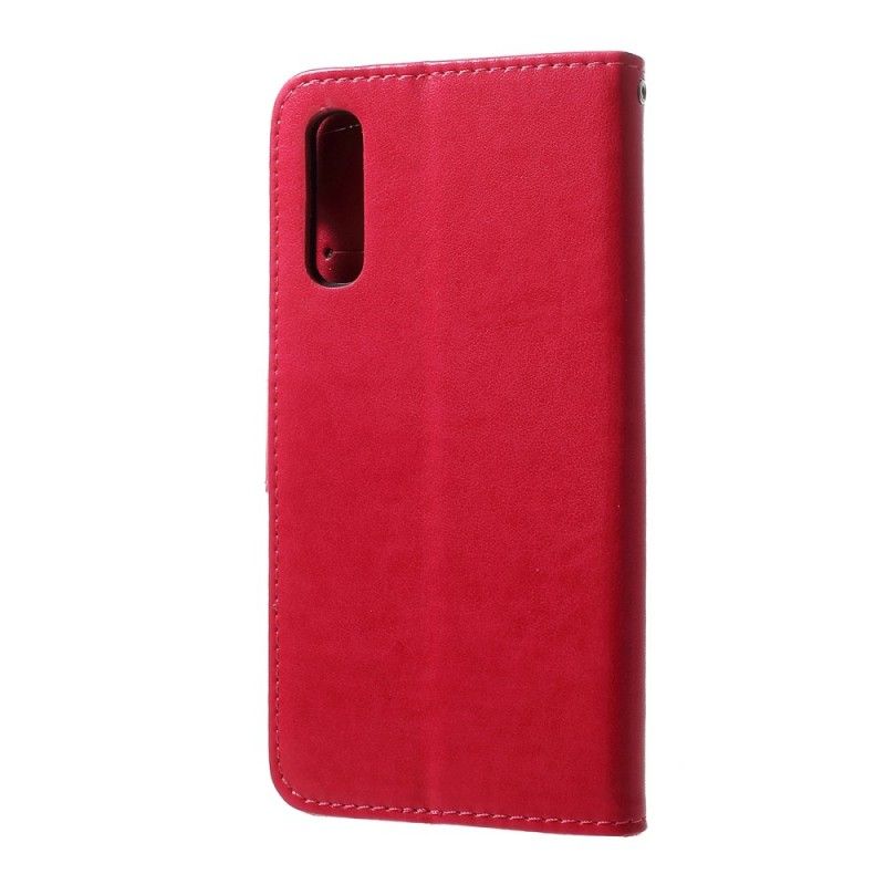 Flip Case Samsung Galaxy A50 Harmaa Musta Perhosia Ja Stringikukkia