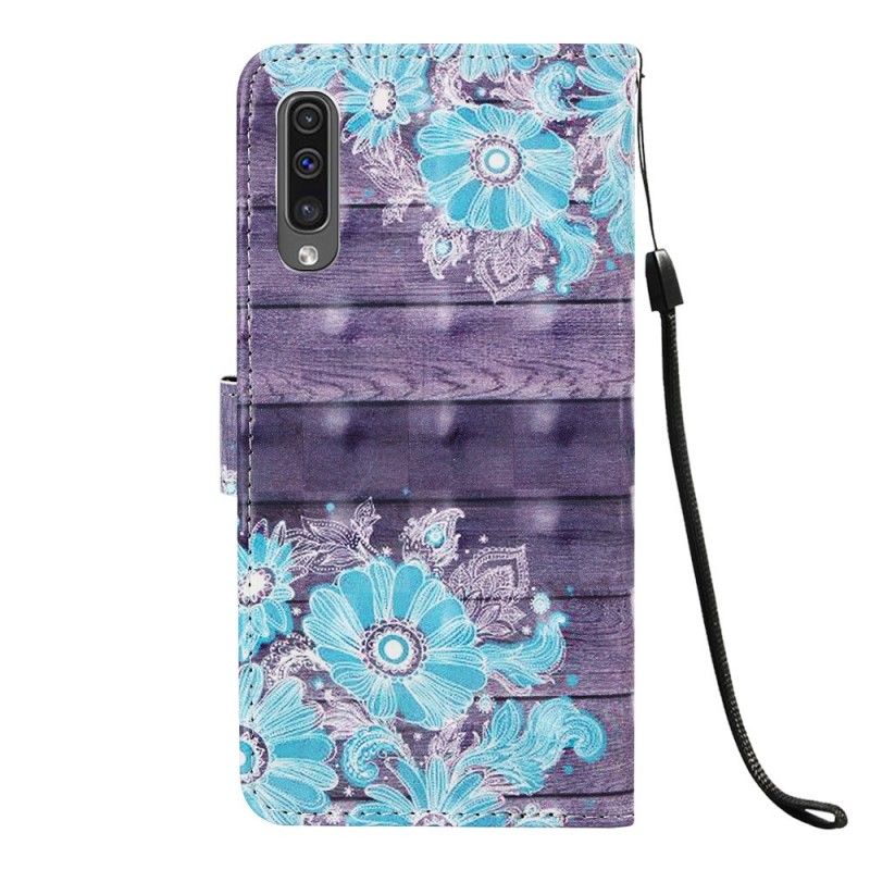 Flip Case Samsung Galaxy A50 Sinisiä Kukkia