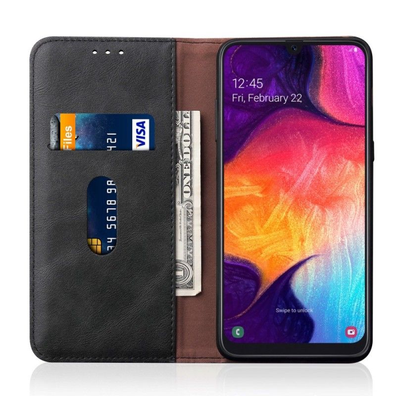 Flip Kotelot Samsung Galaxy A50 Punainen Musta Ommeltu Nahkaefekti