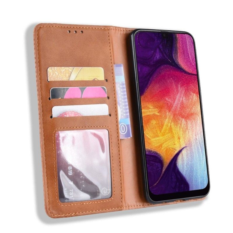 Flip Kotelot Samsung Galaxy A50 Punainen Musta Tyylitelty Vintage-Nahkaefekti