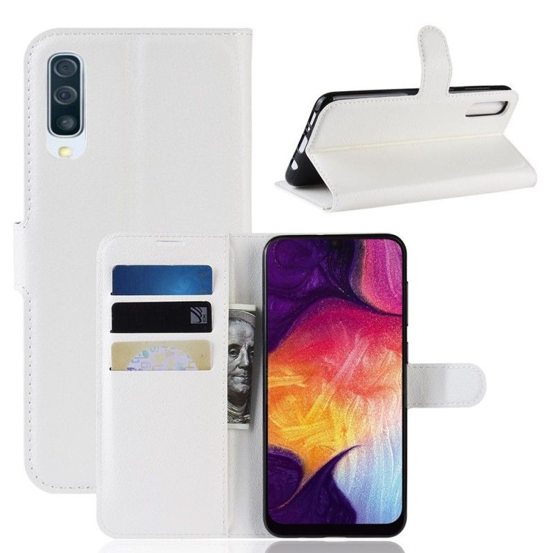 Kotelot Samsung Galaxy A50 Valkoinen Musta Retro Tekonahkaa