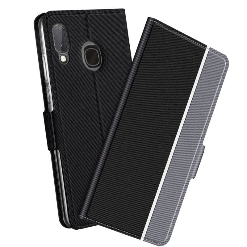 Flip Case Samsung Galaxy A20e Vaaleanpunainen Musta Pystysuora Kaksisävyinen Keinonahka