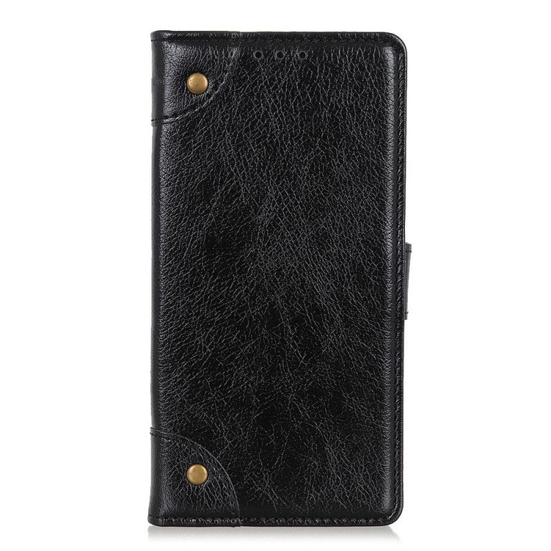 Flip Case Xiaomi Mi Note 10 Lite Punainen Musta Antiikki Nappa-Nahka