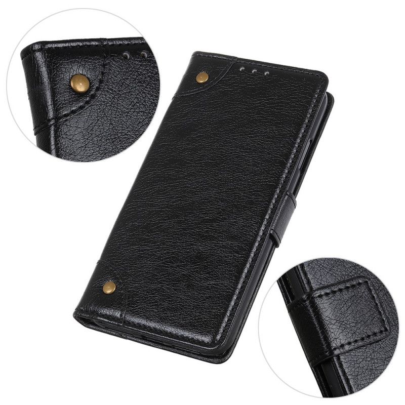 Flip Case Xiaomi Mi Note 10 Lite Punainen Musta Antiikki Nappa-Nahka