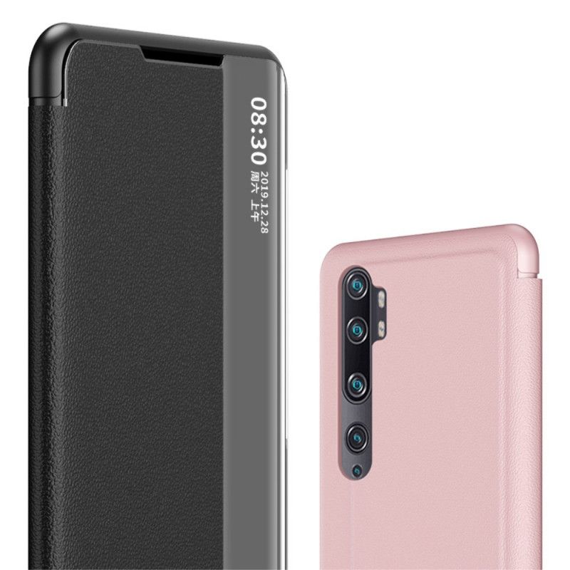 Näkymä Kansi Xiaomi Mi Note 10 Lite Punainen Musta Kuvioitu Tekonahka