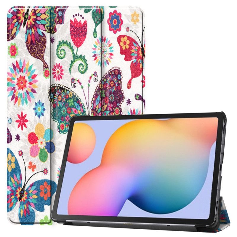 Älykäs Kotelo Samsung Galaxy Tab S6 Lite Retro-Perhosia Ja Kukkia