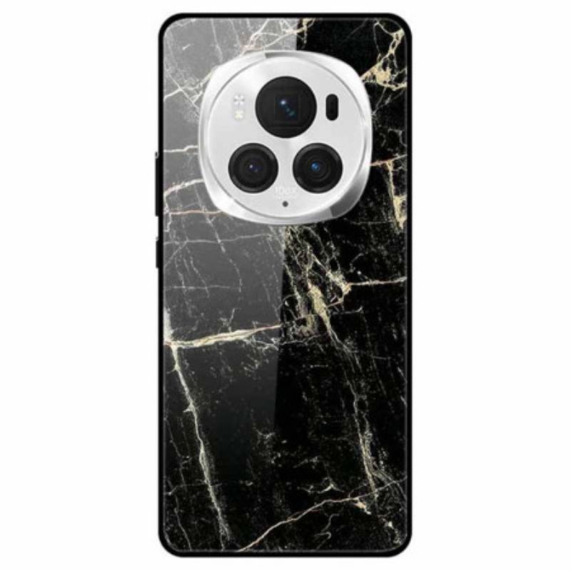 Kuori Honor Magic 6 Pro Musta Marble Platinum Tempered Glass