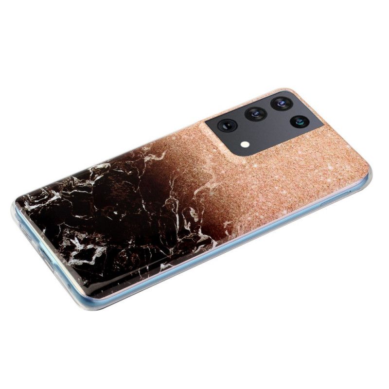 Case Kuoret Samsung Galaxy S21 Ultra 5G Valkoinen Musta Puhelinkuoret Kaltevuus Kimaltava Marmori