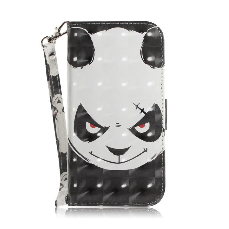 Flip Case Samsung Galaxy S21 Ultra 5G Vaaleanpunainen Musta Panda Stringillä