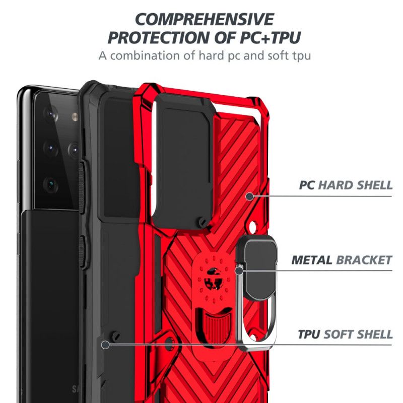 Kuori Samsung Galaxy S21 Ultra 5G Punainen Musta Irrotettava Rengaspidike