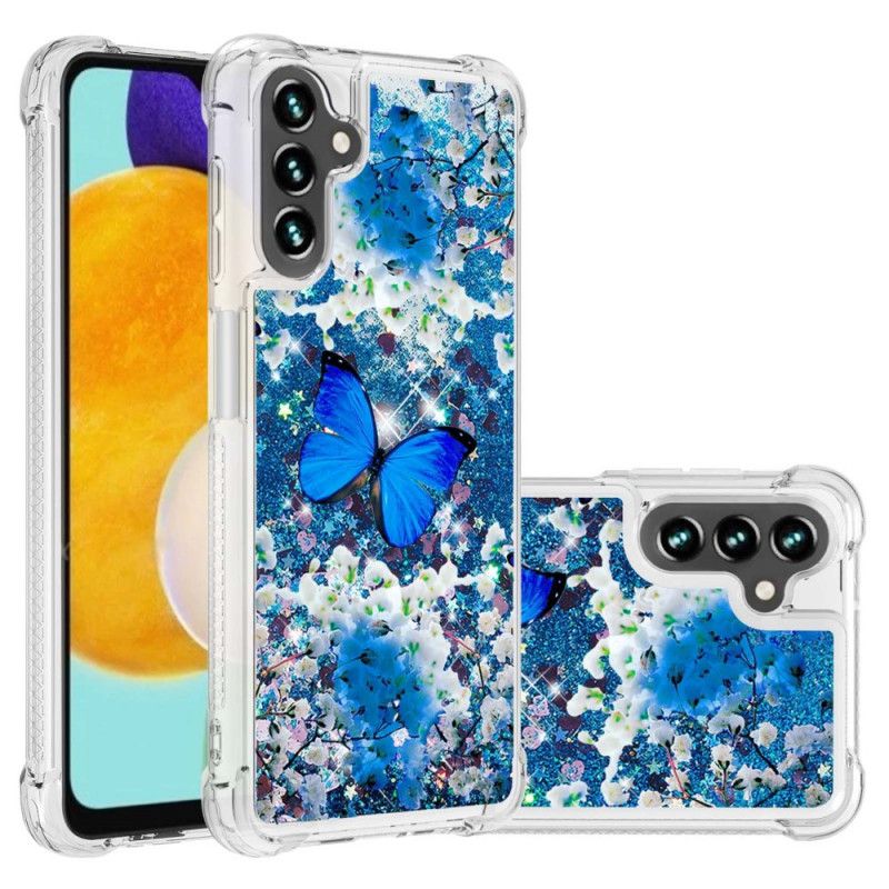 Kuori Samsung Galaxy A13 5g Blue Glitter Butterflies Suojakuori