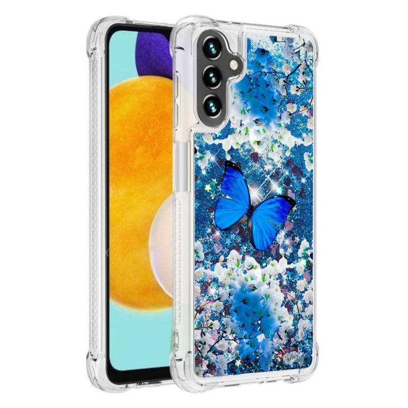 Kuori Samsung Galaxy A13 5g Blue Glitter Butterflies Suojakuori