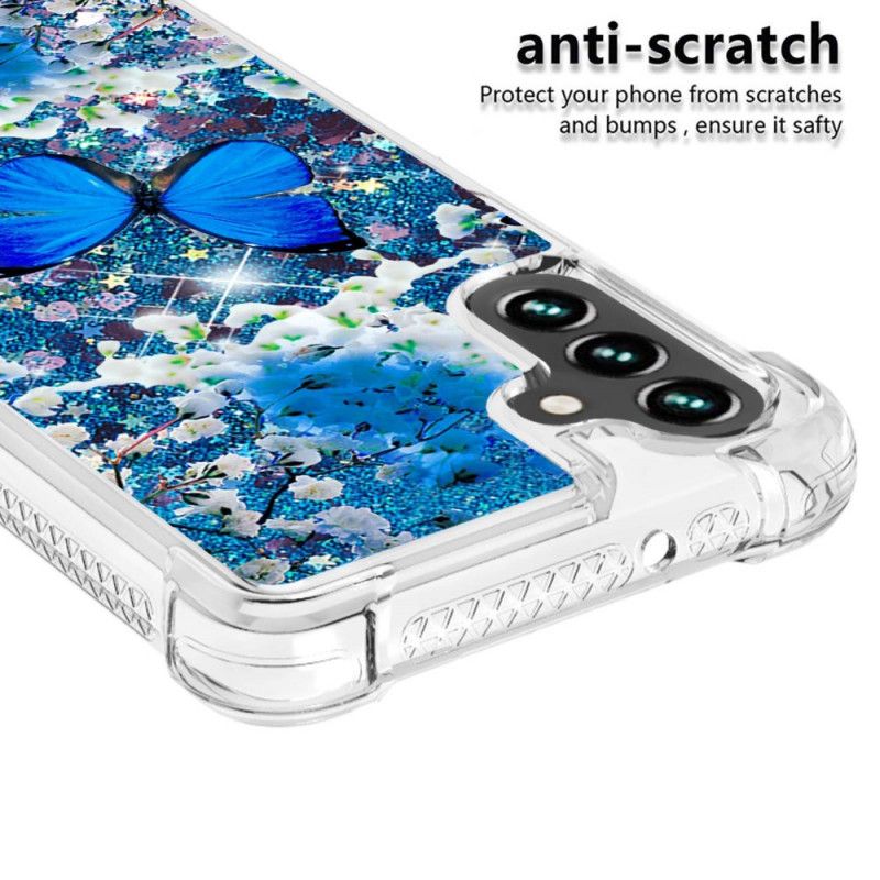 Kuori Samsung Galaxy A13 5g Blue Glitter Butterflies Suojakuori