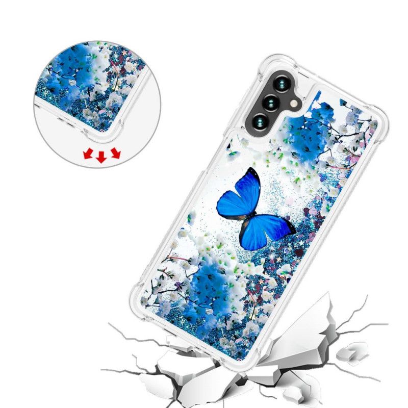 Kuori Samsung Galaxy A13 5g Blue Glitter Butterflies Suojakuori