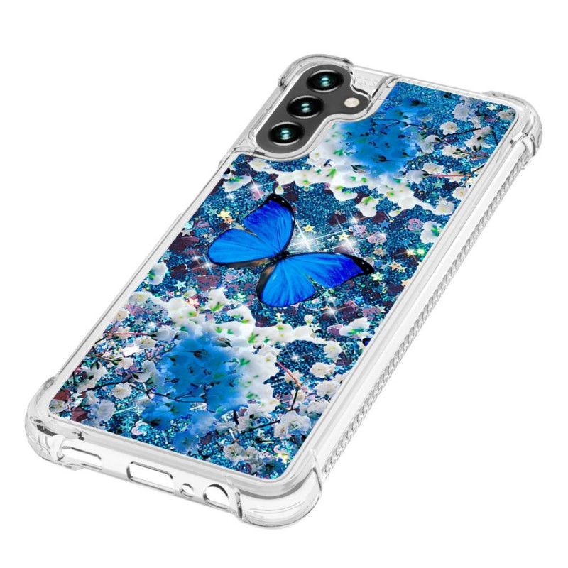 Kuori Samsung Galaxy A13 5g Blue Glitter Butterflies Suojakuori