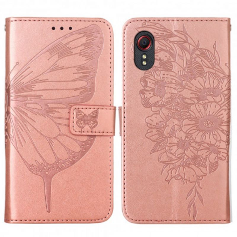 Flip Kotelot Samsung Galaxy Xcover 5 Butterfly Design Kaulanauhalla