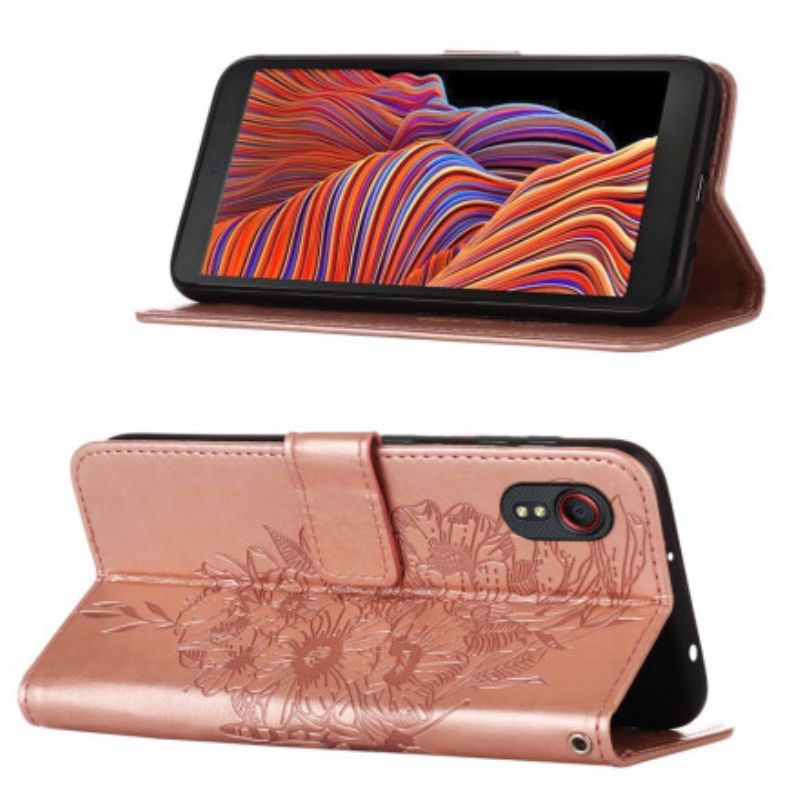 Flip Kotelot Samsung Galaxy Xcover 5 Butterfly Design Kaulanauhalla