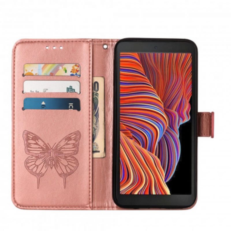 Flip Kotelot Samsung Galaxy Xcover 5 Butterfly Design Kaulanauhalla