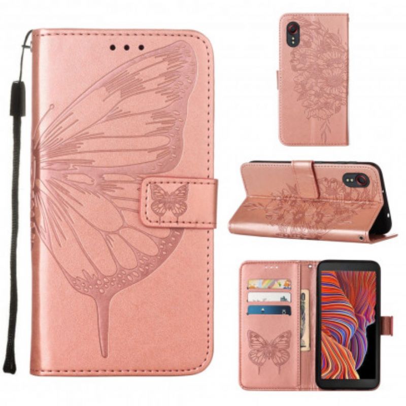 Flip Kotelot Samsung Galaxy Xcover 5 Butterfly Design Kaulanauhalla