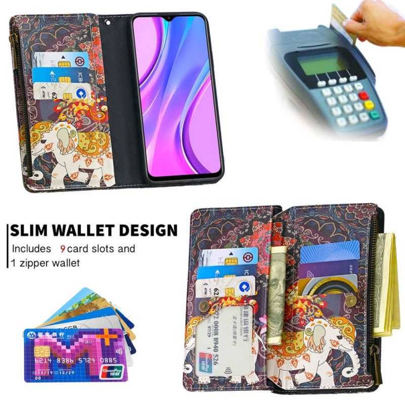 Flip Case Xiaomi Redmi 9 Norsun Vetoketjutasku