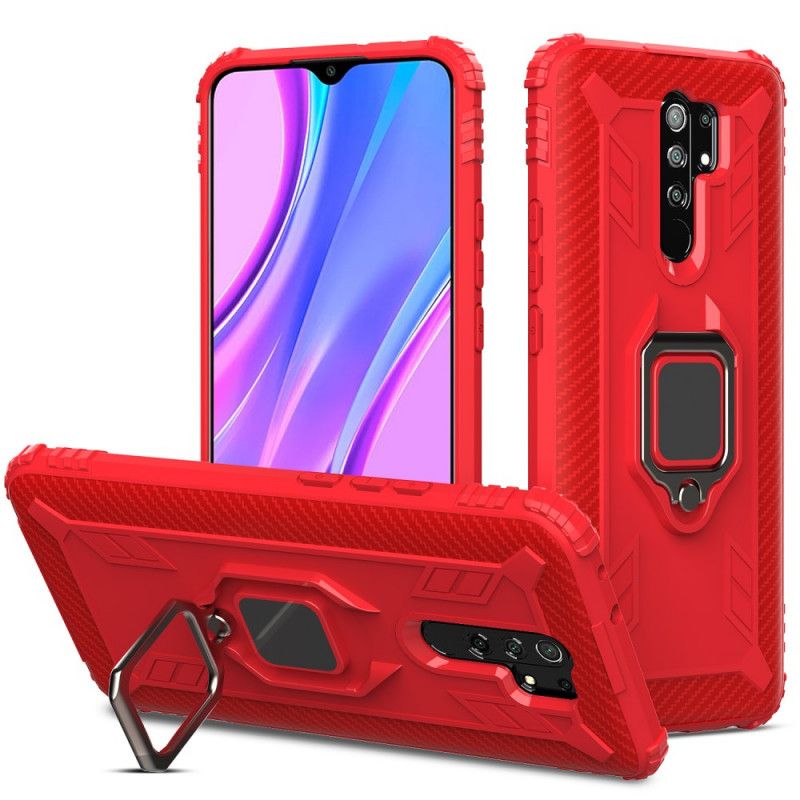 Kuori Xiaomi Redmi 9 Punainen Musta Hiilikuitutyyppinen Rengas